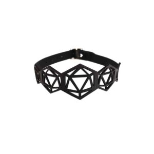 Black leather choker collar lace hexagonal and triangular shapes BLASTED SKIN at Brigade Mondaine