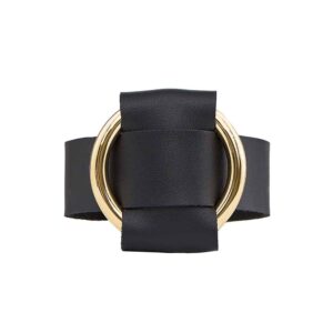 ANNA BRACELET in black nappa leather with large gold metal ring by MIA ATELIER at BRIGADE MONDAINE
