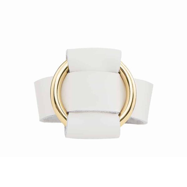 White ANNA BRACELET in Nappa leather with a large gold metal ring by MIA ATELIER at BRIGADE MONDAINE