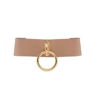 LUNA CHOKER beige leather with gold metal finishes by MIA ATELIER at BRIGADE MONDAINE