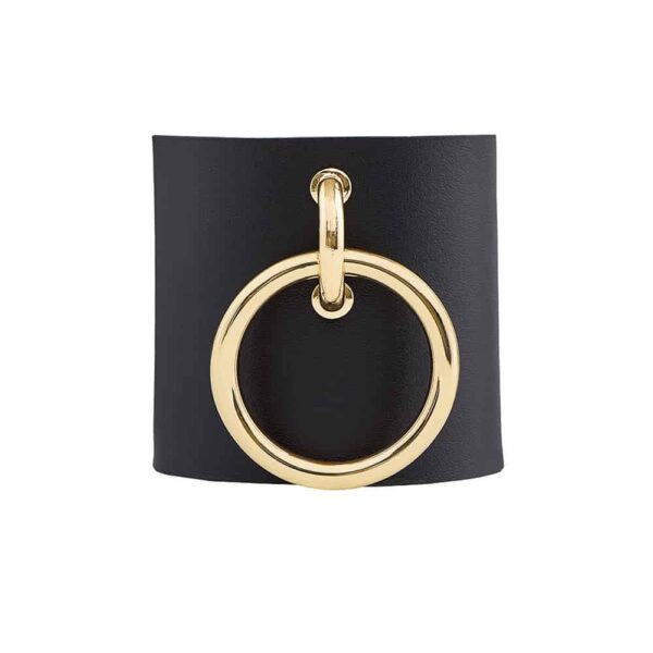MARIA BRACELET / Black leather cuff with gold metal ring by MIA ATELIER at BRIGADE MONDAINE