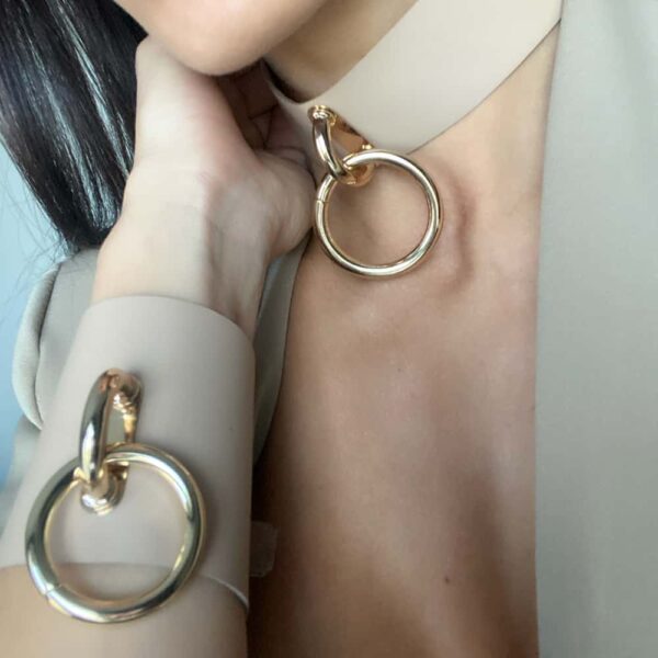 TESSA BRACELET in beige leather with large gold metal ring by MIA ATELIER at BRIGADE MONDAINE