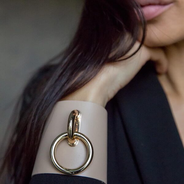 TESSA BRACELET in beige leather with large gold metal ring by MIA ATELIER at BRIGADE MONDAINE