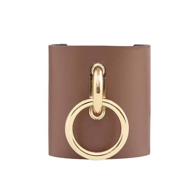 TESSA BRACELET in coffee leather with large gold metal ring by MIA ATELIER at BRIGADE MONDAINE