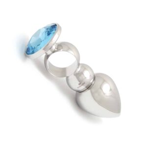 Stainless steel ROSEBUDS anal plug with ring and blue crystal stone at Brigade Mondaine