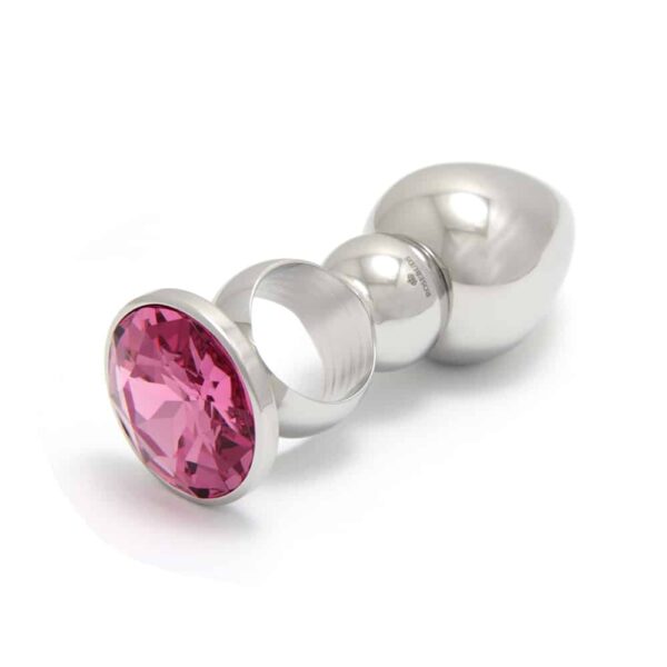 Analplug ROSEBUDS aus Edelstahl mit Ring Ring und rosa Kristallstein bei Brigade Mondaine