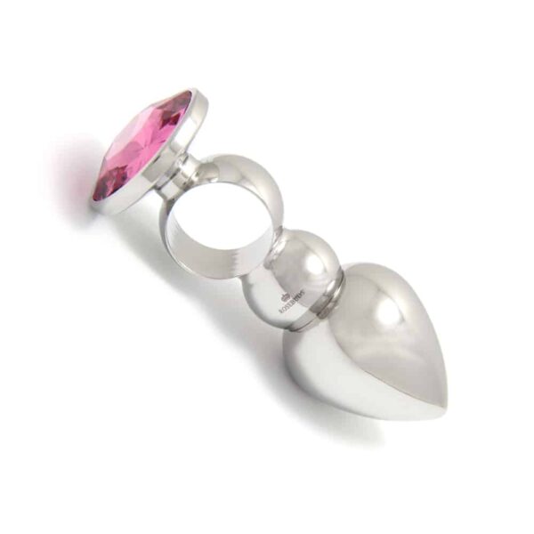 Stainless steel ROSEBUDS anal plug with ring and pink crystal stone at Brigade Mondaine