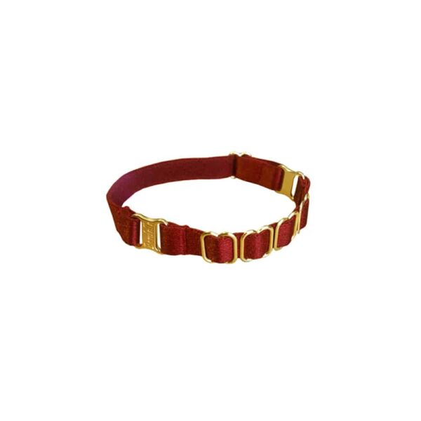Red Kew Cuff in satin elastic, and 24 Carat gold plated, adjustable from the BORDELLE brand SIGNATURE collection at BRIGADE MONDAINE