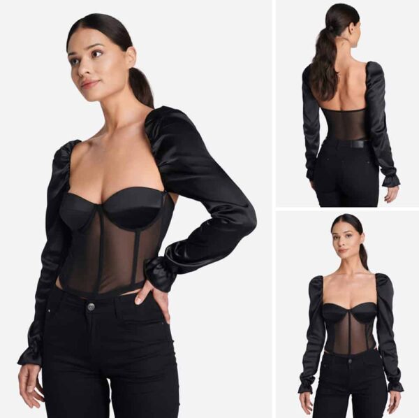 SHAE top, silk sleeves and semi-transparent corset by IW INTIMATES at BRIGADE MONDAINE