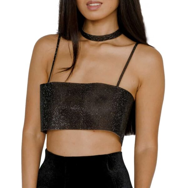 SAVOR Top black, slightly transparent with CRYSTAL EYEZ Swarovski crystals halter top at BRIGADE MONDAINE