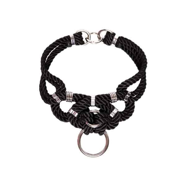 Collar de cordón negro de bondage con detalles de plata