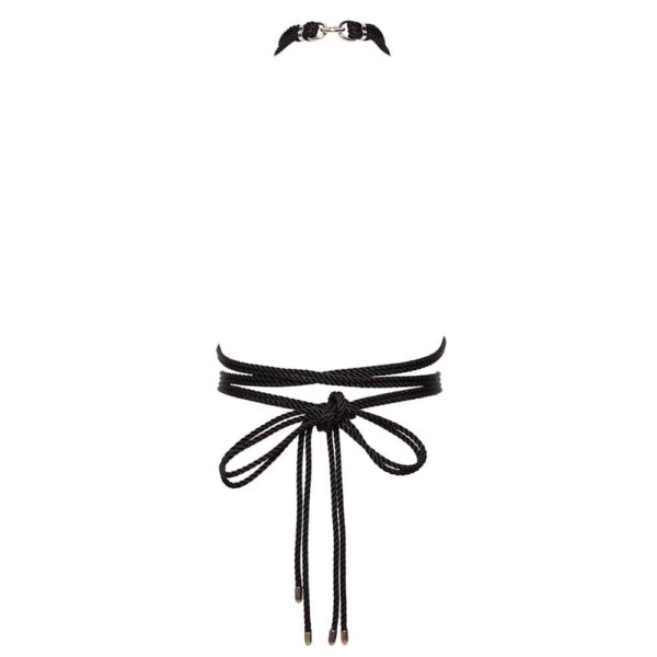 Black rope bdsm harness with silver attachments