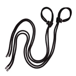 Black string bdsm handcuffs with silver details