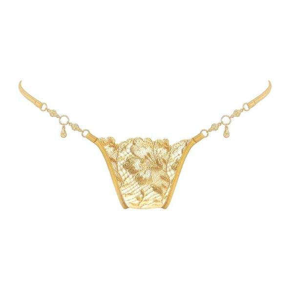 MIni Juwelen-String Gold Fever, vergoldet mit vergoldeten Beschlägen, tief ausgeschnitten