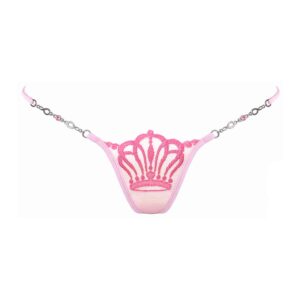 Mini tanga Queen of Love en rosa, con corona en la parte delantera del tanga, y detalles joya, muy escotado