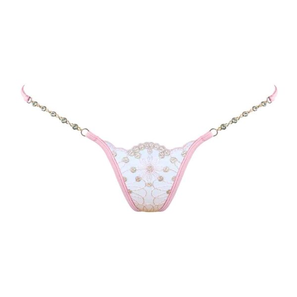 Mini tanga Bijou, blanco con detalles en color rosa