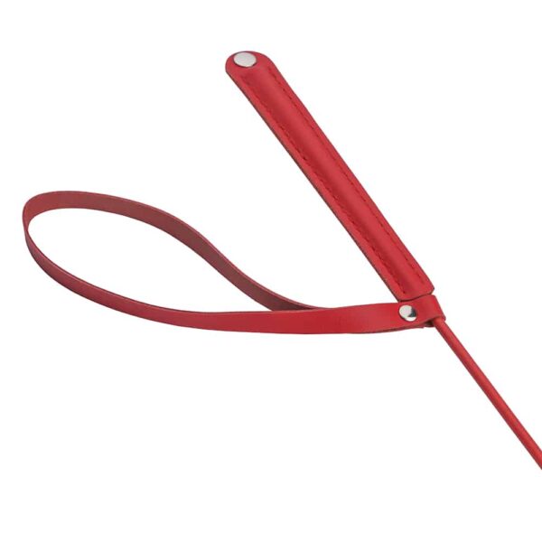Красный кожаный хлыст с ремешком на плоской ручке и на кончике логотип Baed Stories