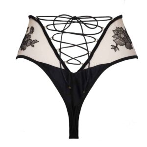 High waist thong Nude Sunkissed Collection Syntosis by HERVE BY CELINE MARIE. The thong is a simple high waist of the same fabric compositions with adjustable lacing in the lower back.