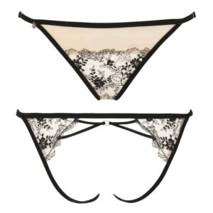 Open tulle and elastic panties with details in the back and floral lace