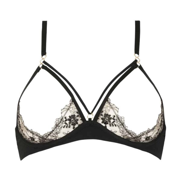 Open bra after midnight, with elastics on the front to highlight the chest