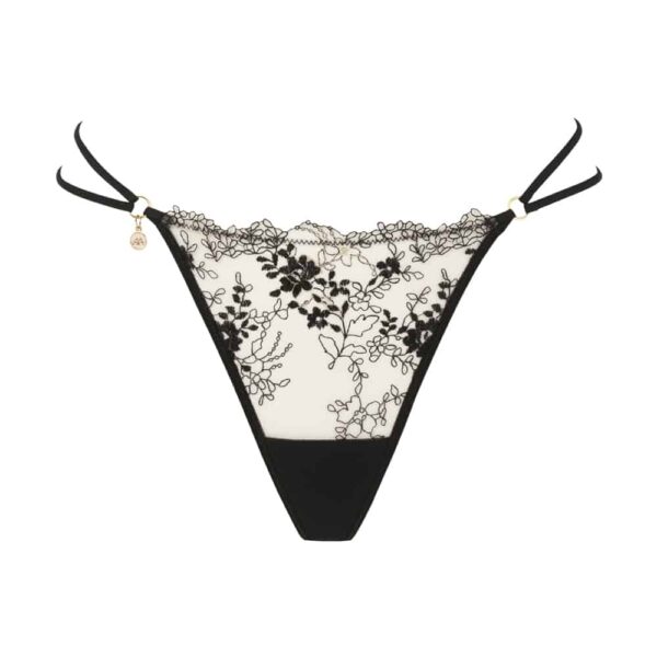 Floral lace front thong with AA medallion