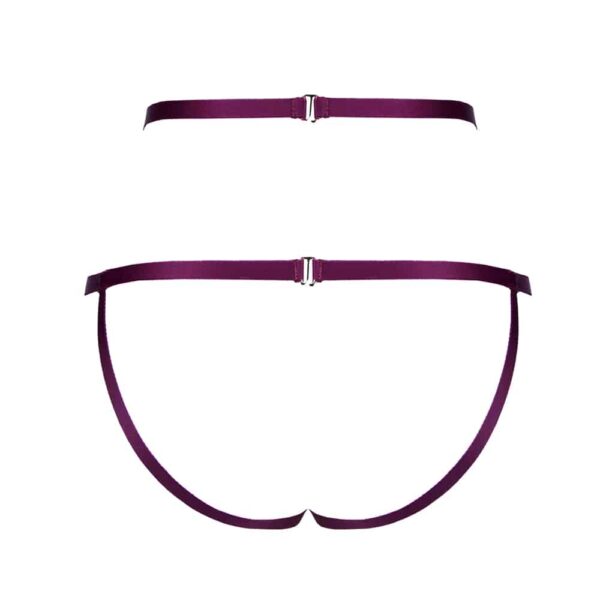 Elastic suspender belt in burgundy with open panty and elastics on the hips by ELF Zhou London