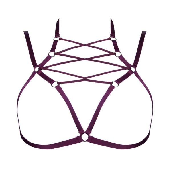 Elastic open bra Bordeaux ELF Zhou London inspired by Shibari