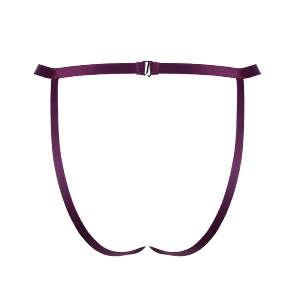 Open Shibari panties burgundy collection of the brand ELF ZHOU LONDON. These panties are made from elastic, a corset is on the front and decorates the front of the genitals.