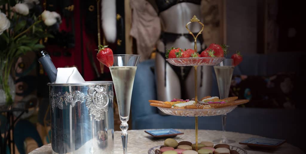 Champagne is served, with a tray