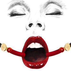 This is a Bondage Invisible Gag from the brand Upko. There is a red silicone part that fits inside the mouth. It can be attached and worn independently. To attach it at the neck you can use the black leather part.