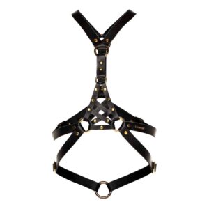 Amelia Black Leather Harness from Asche&Gold available at Brigade Mondaine. The finishings are in gold.