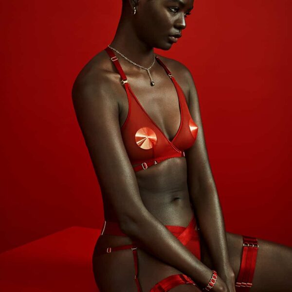 Soutien gorge Art Deco en résille rouge par Bordelle lingerie