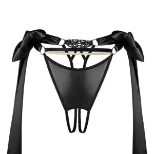 Der Hunt Love Enjoy String von BOUND UP ist offen und hat eine schwarze Schnürung an den Seiten sowie ein weißes Perlenjuwel auf der Vorderseite.