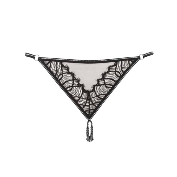 Manhattan-Kollektion von Bracli. G String Manhattan G-Punkt von der Marke Bracli schwarz mit Spitze mit transparenten Teilen und schwarzen Perlen.