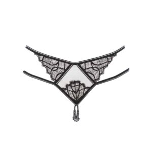 Collection Manhattan de la marque Bracli. Tanga Manhattan Point G noir transparent et à dentelle. Il possède des perles noir au niveau de la partie string.