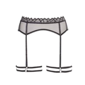 Manhattan collection by Bracli. Manhattan Garters Harness black transparent Lurex and lace. The seam is highlighted by silver sequins.
