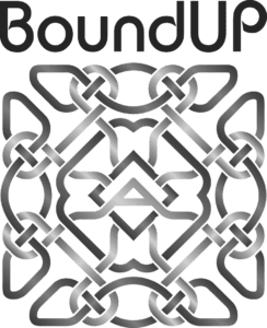 Logo de la marque Bound Up gris et noir.
