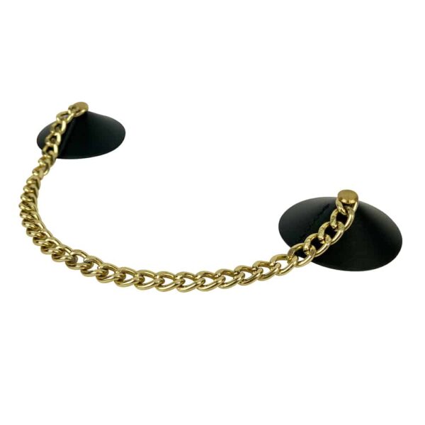 Nipple covers ELF ZHOU LONDON, made of smooth black leather which are connected by a golden chain