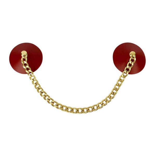 Nipple covers ELF ZHOU LONDON, made of a smooth red leather which are connected by a golden chain