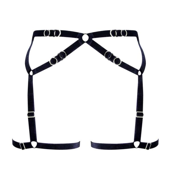 Suspender belt of the brand ElF ZHOU LONDON in black color. Velvet suspender belt that brings an erotic aspect. It frames and defines for a seductive effect