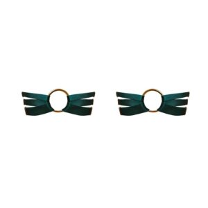 Ring garters from the Kora collection at Bordelle. These garters are eden green in color, a central 24 karat gold plated ring distributes three elastics that meet at the other end of the ring. The garters are fully adjustable.