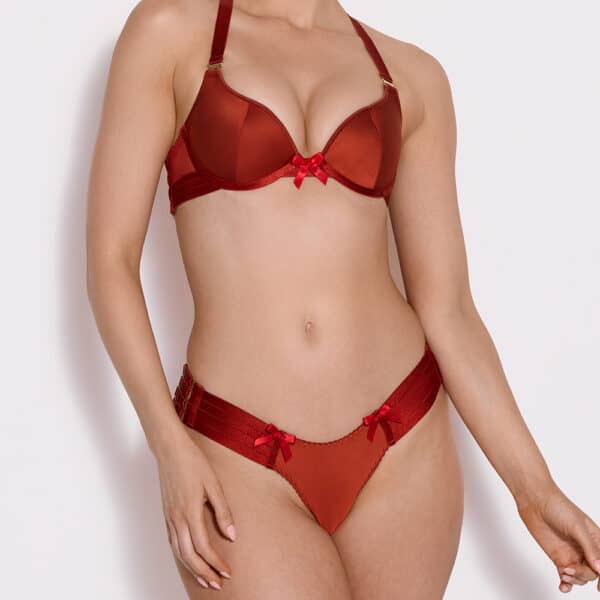 red adjustable thong with elastic on the sides