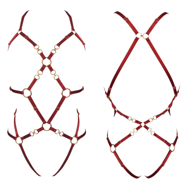 Le Body Harnais Multi-Styles Rouge Kleio est la pièce emblématique de la collection Kleio.Bordelle développe une nouvelle fois sur des pièce de lingerie incontournables, le multi-style… 2 pièces en une, un harnais ouvert de type playsuit en élastique satiné et un body harnais en résille fine et élastique satin. Le pan de résille sur le devant est amovible et se fixe avec 5 crochets sur les bretelles, l’arrière et le string. Cette pièce de lingerie bondage est parfait pour le style et la superposition avec n’importe quel look Kleio. Gousset coton. Sangles élastiques en satin emblématiques. Sangles réglables.Kleio est disponible en 3 coloris, noir, rouge brûlé et le tout nouveau vert sauge, tous disponible chez Brigade Mondaine.