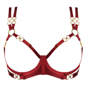 The Kleio Open Wire Bra is the ultimate piece of erotic lingerie that is a must have in your wardrobe. The Kleio Open Wire Bra combines satin elastic and 24 karat gold bondage details giving this piece a fierce and feminine style. Kleio is available in 3 colors, black, burnt red and the brand new sage green, all available at Brigade Mondaine.