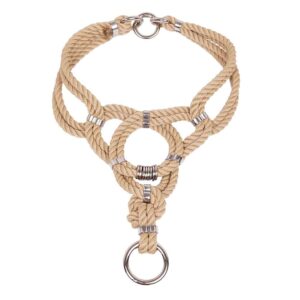 "Mune" means chest or a chest accentuating shape in Japanese. The choker can be worn attached to a harness or worn alone. Closing at the back. Silver finish. Fully adjustable. One size fits all. This collar is available at Brigade Mondaine.