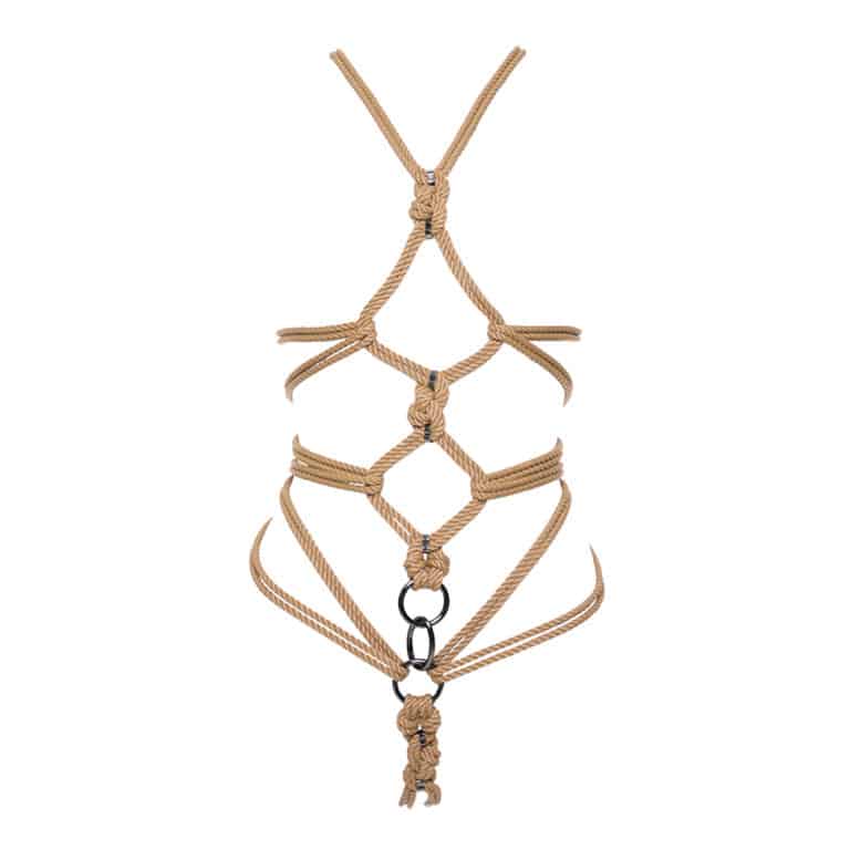 This versatile Self-Tie Harness is as unique and different as you can imagine... With a "hishi" patterned base structure of soft polyester rope and zinc and silver alloy, this harness offers an extra length of free rope allowing you to unleash your creativity. Get as many harness shapes as you want! This harness is available at Brigade Mondaine.