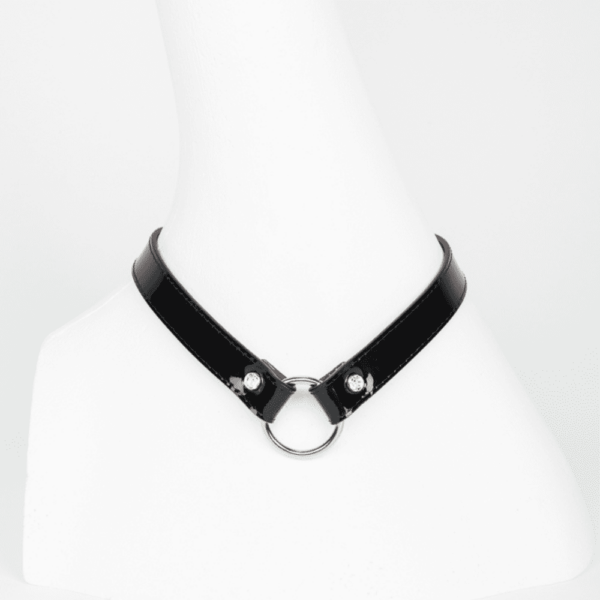 Black patent leather and Swarovski crystal necklace from the French Kiss collection by Fraulein Kink available at Brigade Mondaine