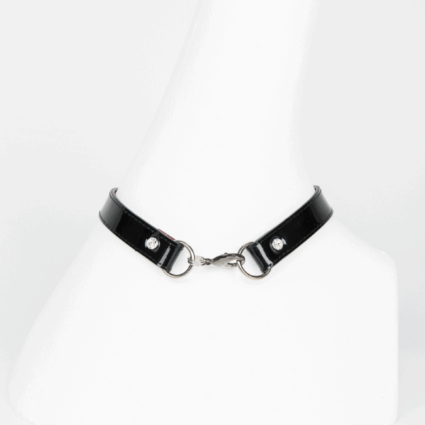 Black patent leather and Swarovski crystal necklace from the French Kiss collection by Fraulein Kink available at Brigade Mondaine