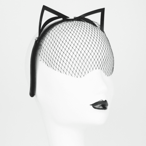 Cat ears and black fishnet veil from the French Kiss collection by Fraulein Kink, available at Brigade Mondaine
