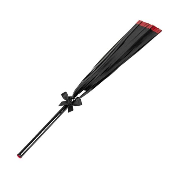 Black and red leather whip with satin bow from the French Kiss collection by Fraulein Kink, available at Brigade Mondaine